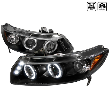 SPEC-D TUNING 06-11 Honda Civic Halo LED Projector Black, 2LHP-CV062JM-TM 2LHP-CV062JM-TM